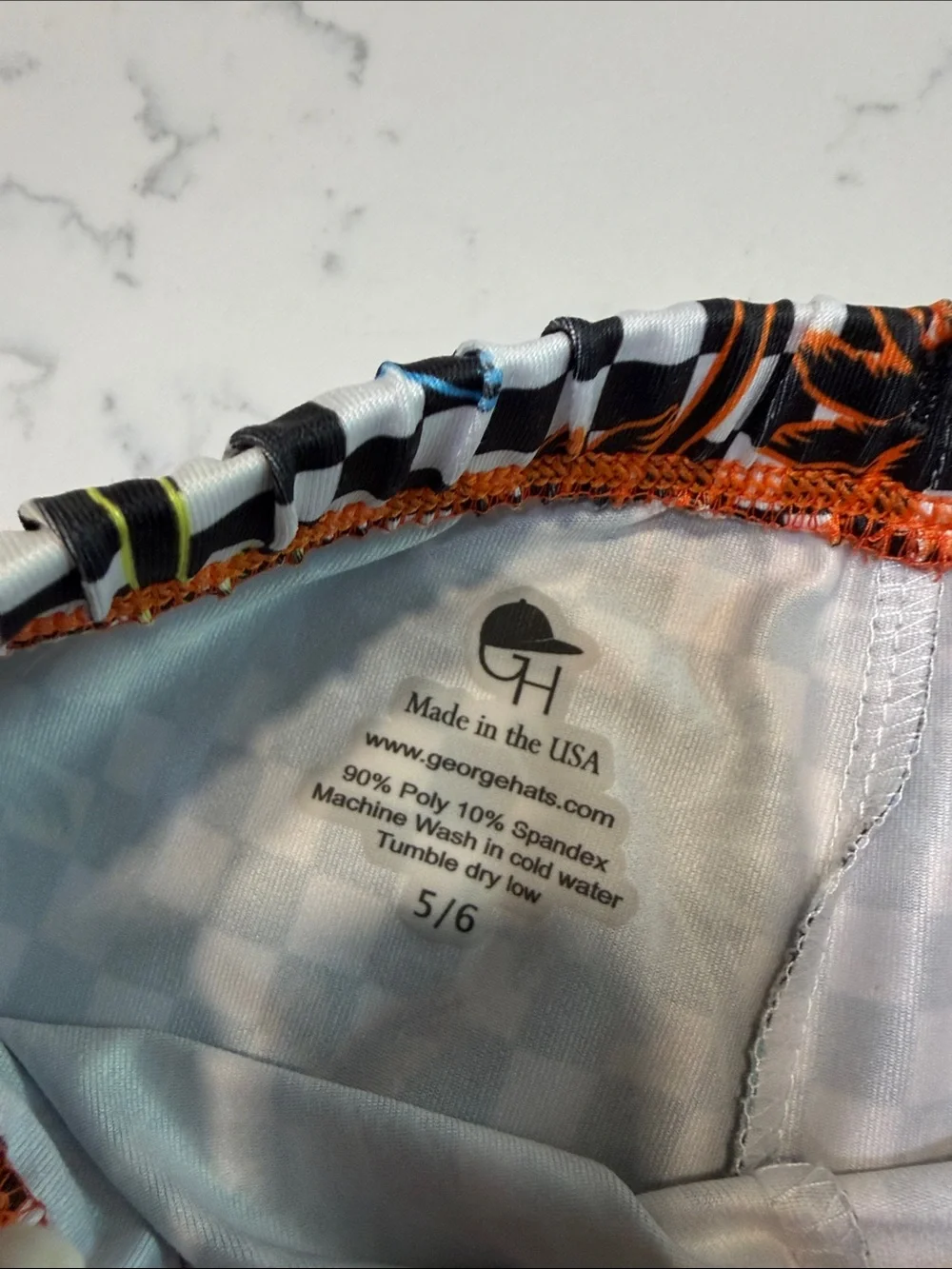 Checkerboard Palm Print swim Shorts with Orange Trim George Hats size 5-6